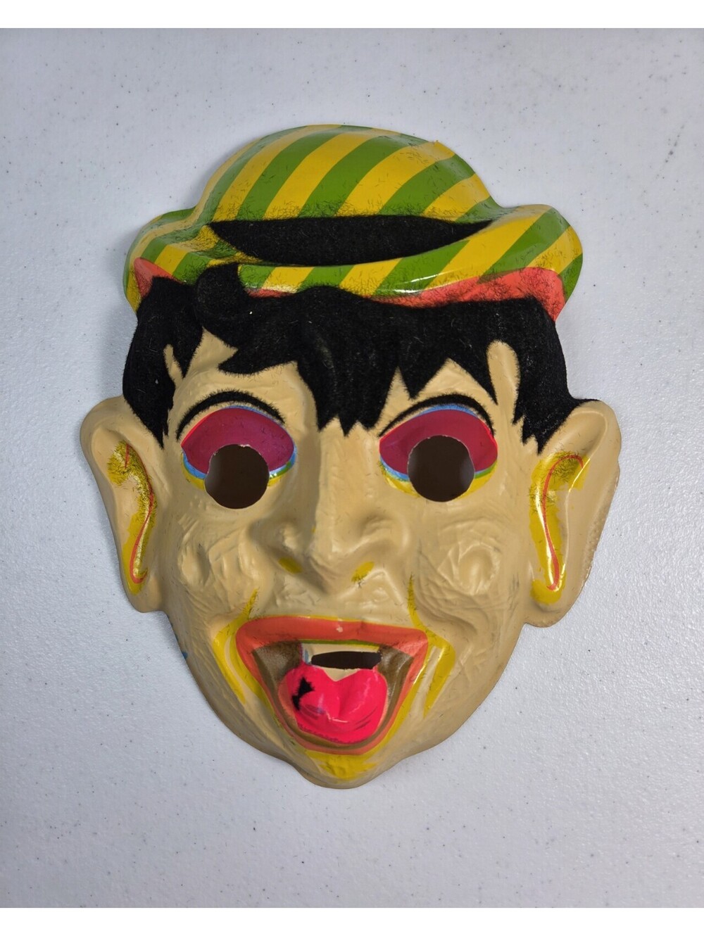 Vtg FLOCKED Hobo Clown MAN MASK Halloween Costume Face